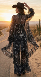 W.A.Y Wonderful & Young Black Bandana Mesh Ruffle Wide-Leg Pants-Pants-WAY-Deja Nu Boutique, Women's Fashion Boutique in Lampasas, Texas