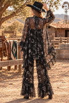 W.A.Y Wonderful & Young Black Bandana Mesh Ruffle Wide-Leg Pants-Pants-WAY-Deja Nu Boutique, Women's Fashion Boutique in Lampasas, Texas