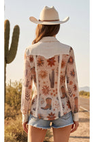 W.A.Y Wonderful & Young Desert Sun Western Mesh Snap Front Blouse-Tops-WAY-Deja Nu Boutique, Women's Fashion Boutique in Lampasas, Texas