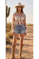 W.A.Y Wonderful & Young Desert Sun Western Mesh Snap Front Blouse-Tops-WAY-Deja Nu Boutique, Women's Fashion Boutique in Lampasas, Texas