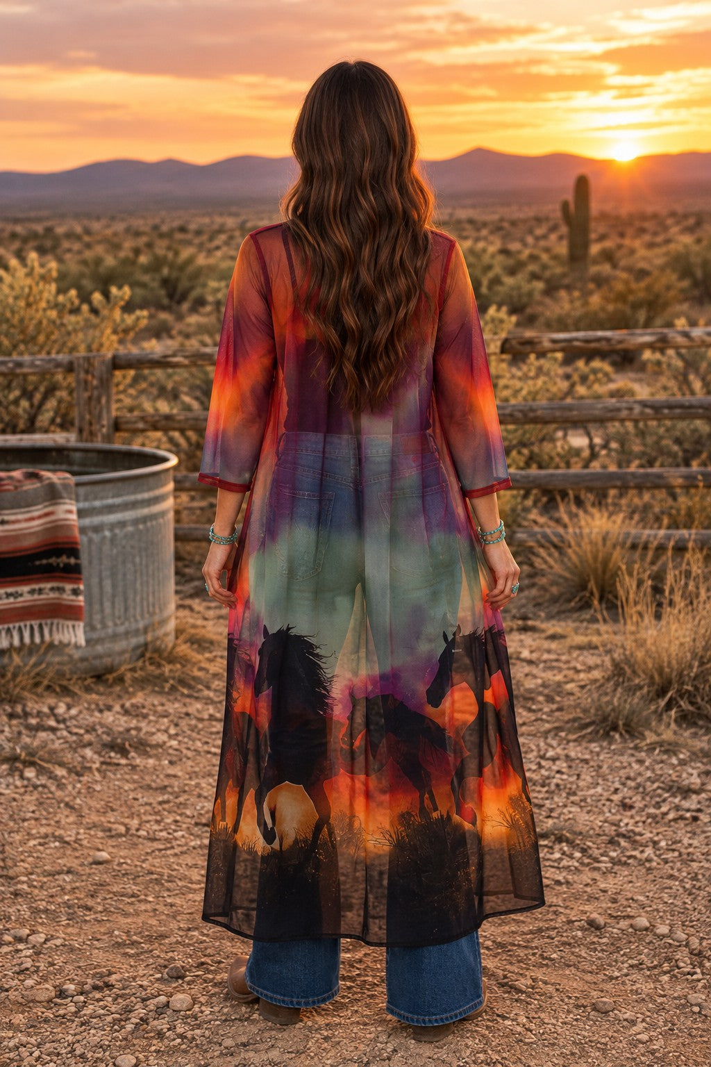 W.A.Y Wonderful & Young Horse Print Silky Maxi Duster-Dusters-WAY-Deja Nu Boutique, Women's Fashion Boutique in Lampasas, Texas