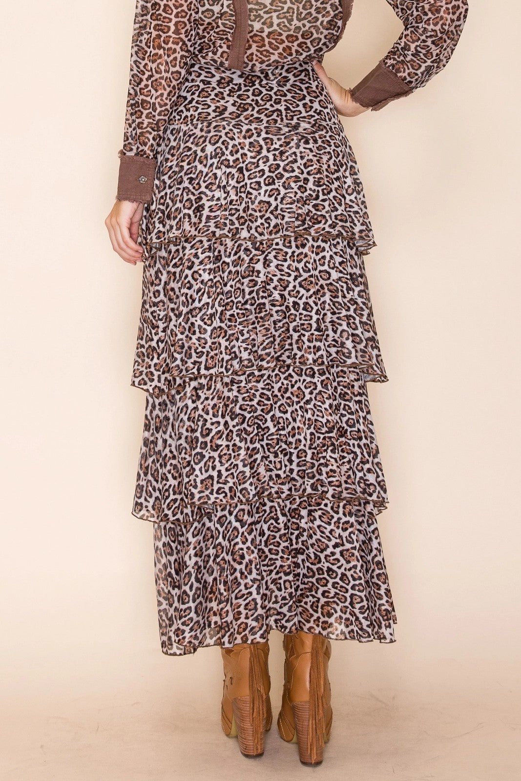 W.A.Y Wonderful & Young Leopard Mesh Tiered Layer Maxi Skirt-Maxi Skirts-WAY-Deja Nu Boutique, Women's Fashion Boutique in Lampasas, Texas