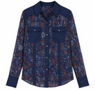 W.A.Y Wonderful & Young Navy Bandana Print Mesh & Linen Combo Shirt-shirts-WAY-Deja Nu Boutique, Women's Fashion Boutique in Lampasas, Texas