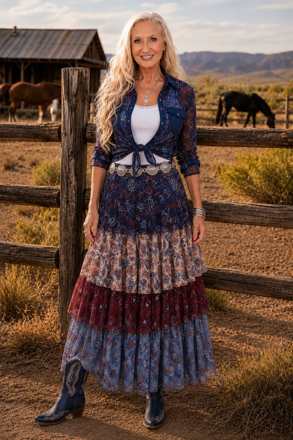 W.A.Y Wonderful & Young Navy Bandana Print Mesh & Linen Combo Shirt-shirts-WAY-Deja Nu Boutique, Women's Fashion Boutique in Lampasas, Texas
