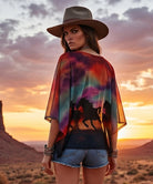 W.A.Y Wonderful & Young Printed Mesh Horse Poncho-poncho-WAY-Deja Nu Boutique, Women's Fashion Boutique in Lampasas, Texas