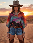W.A.Y Wonderful & Young Printed Mesh Horse Poncho-poncho-WAY-Deja Nu Boutique, Women's Fashion Boutique in Lampasas, Texas
