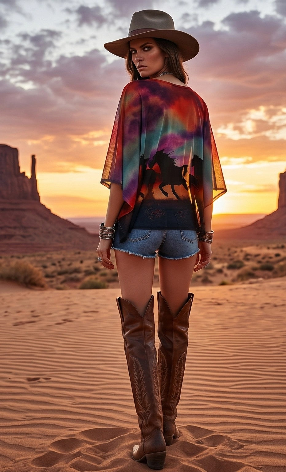 W.A.Y Wonderful & Young Printed Mesh Horse Poncho-poncho-WAY-Deja Nu Boutique, Women's Fashion Boutique in Lampasas, Texas