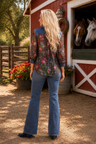 W.A.Y Wonderful & Young Rose Floral Mesh & Linen Combo Shirt-shirts-WAY-Deja Nu Boutique, Women's Fashion Boutique in Lampasas, Texas