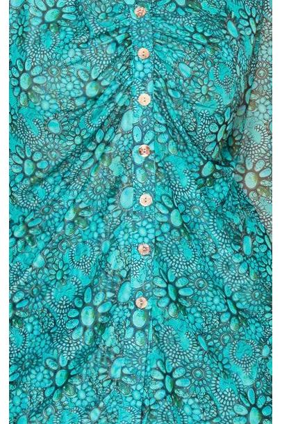 W.A.Y Wonderful & Young Turquoise Mesa Mesh Button Front Blouse-Tops-WAY-Deja Nu Boutique, Women's Fashion Boutique in Lampasas, Texas