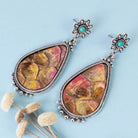 Western Pink Leather Teardrop Earrings with Turquoise Accent-Earrings-Deja Nu-Deja Nu Boutique, Women's Fashion Boutique in Lampasas, Texas