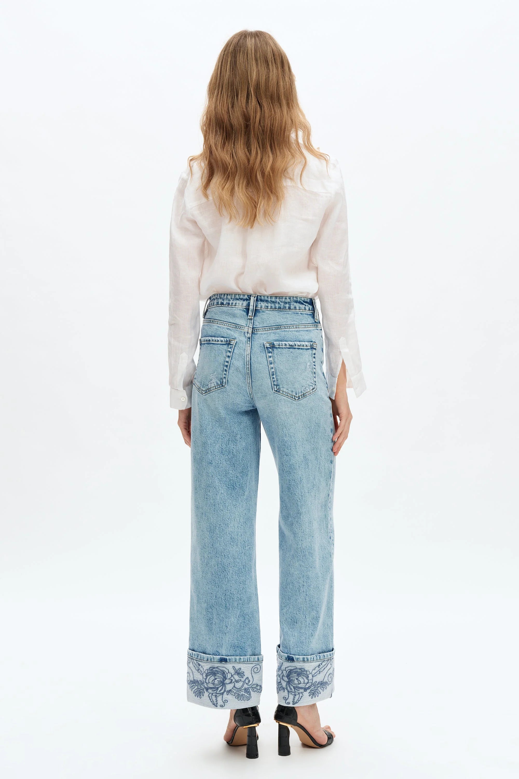 Bayeas Flora High Rise Wide Leg Embroidered Cuff Jeans-Jeans-Bayeas-Deja Nu Boutique, Women's Fashion Boutique in Lampasas, Texas