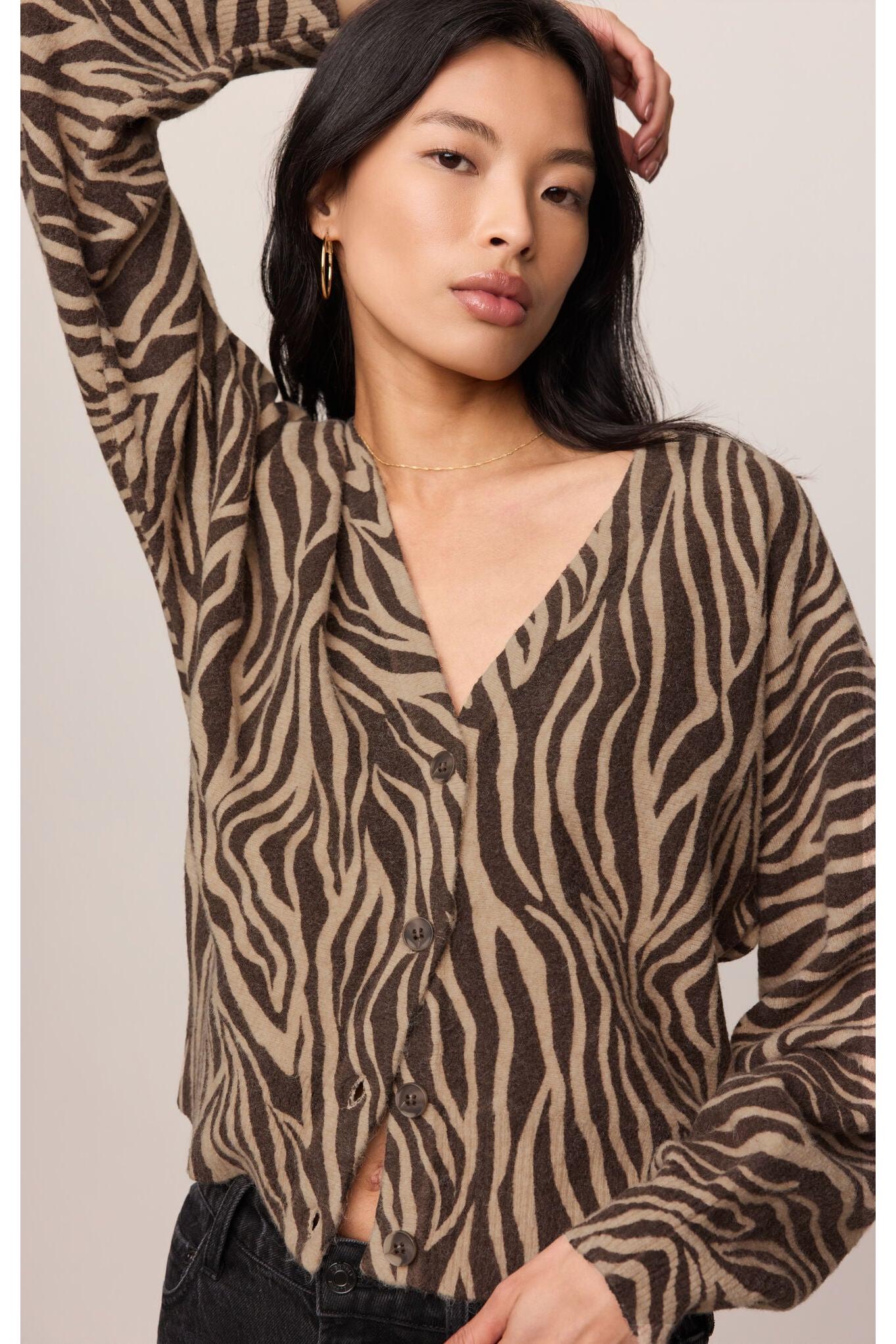 Z Supply All The Wild Zebra Cardigan in Dark Chocolate-Cardigans & Kimonos-Z Supply-Deja Nu Boutique, Women's Fashion Boutique in Lampasas, Texas