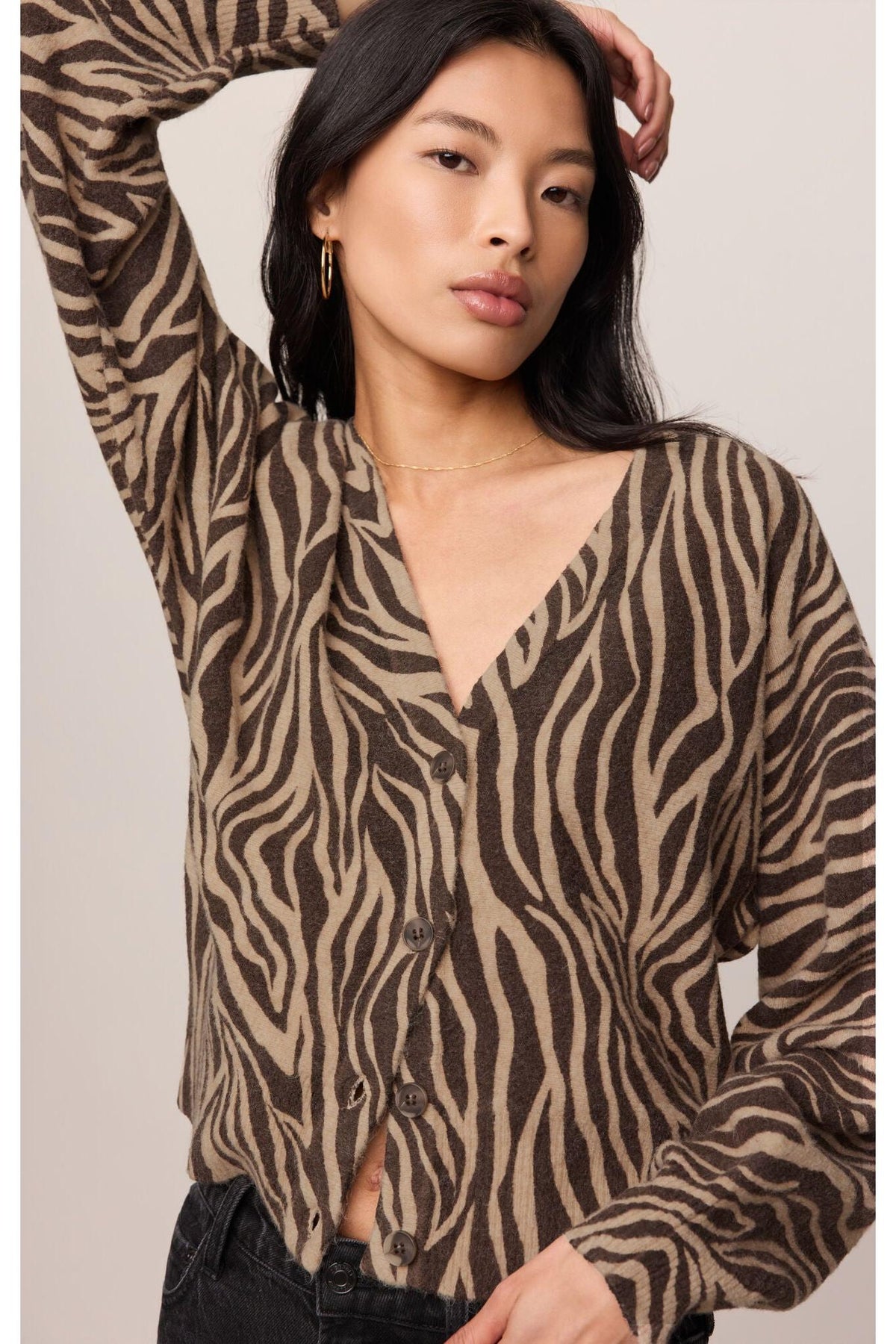 Z Supply All The Wild Zebra Cardigan in Dark Chocolate-Cardigans & Kimonos-Z Supply-Deja Nu Boutique, Women's Fashion Boutique in Lampasas, Texas