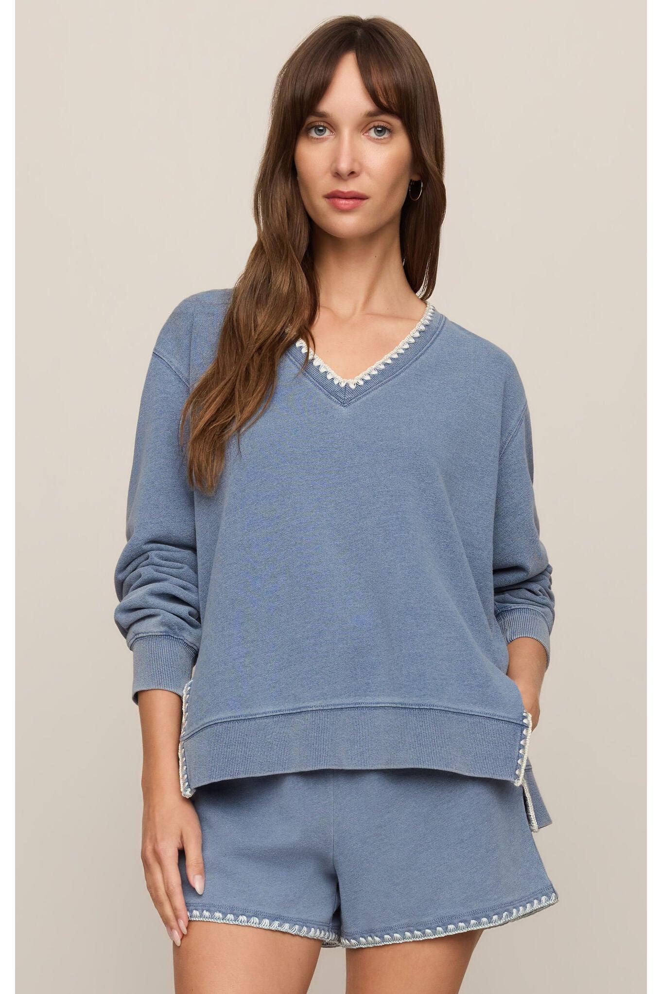 Z Supply Cam Knit Denim Whipstitch Top – Santorini Indigo-Tops-Z Supply-Deja Nu Boutique, Women's Fashion Boutique in Lampasas, Texas