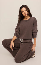 Z Supply Circuit Sweatshirt in Dark Chocolate-sweatshirt-Z Supply-Deja Nu Boutique, Women's Fashion Boutique in Lampasas, Texas