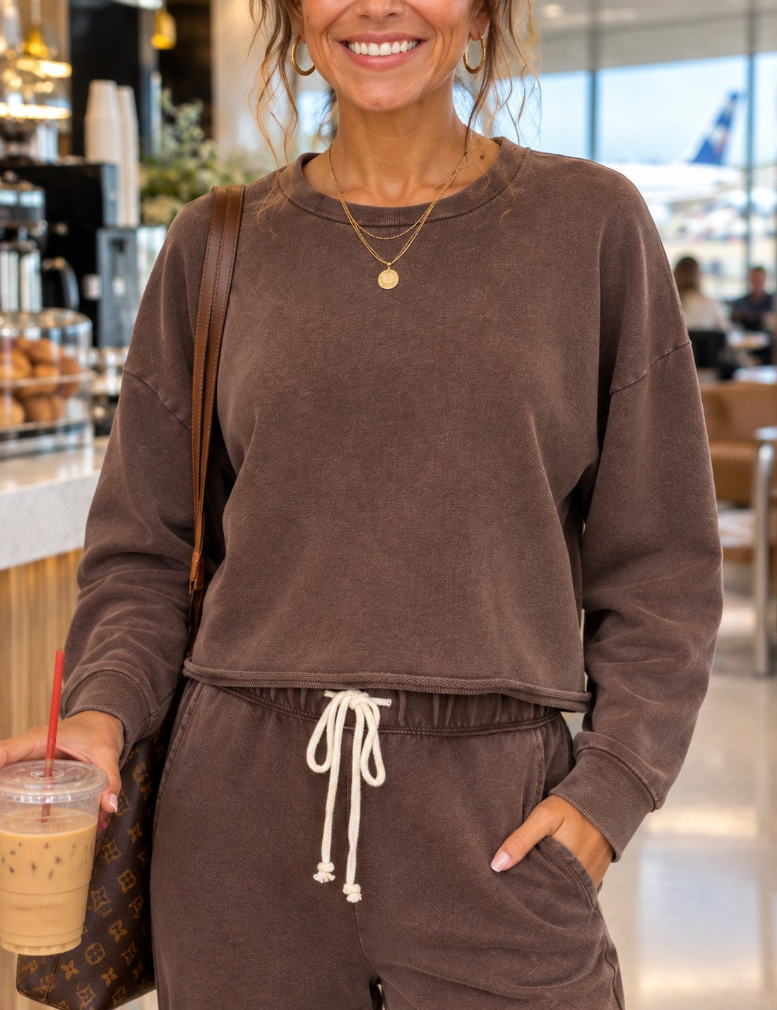 Z Supply Circuit Sweatshirt in Dark Chocolate-sweatshirt-Z Supply-Deja Nu Boutique, Women's Fashion Boutique in Lampasas, Texas