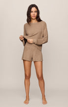 Z Supply Lounge Dawn Smocked Silky Rib Short in Light Toffee-Lounge Wear-Z Supply Lounge-Deja Nu Boutique, Women's Fashion Boutique in Lampasas, Texas