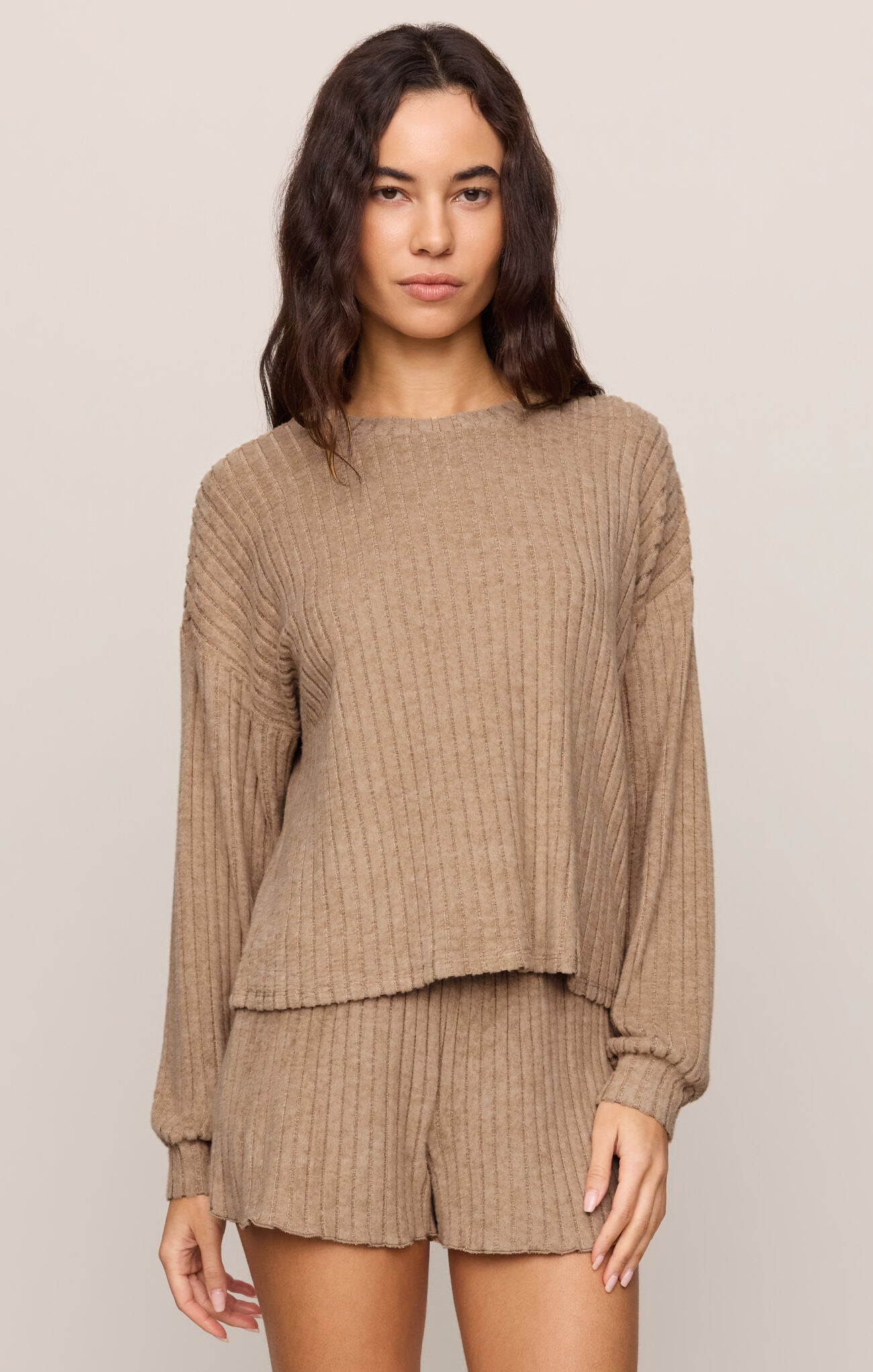 Z Supply Lounge Daydream Rib Long Sleeve Top in Light Toffee-Lounge Wear-Z Supply Lounge-Deja Nu Boutique, Women's Fashion Boutique in Lampasas, Texas