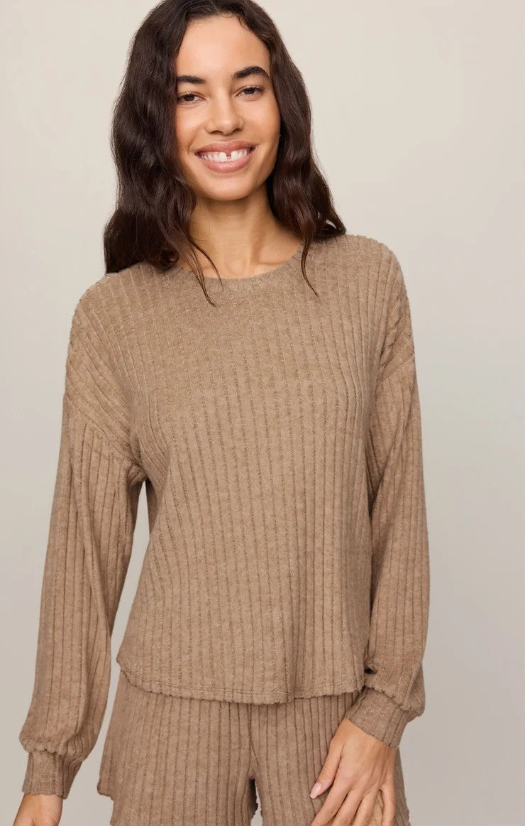 Z Supply Lounge Daydream Rib Long Sleeve Top in Light Toffee-Lounge Wear-Z Supply Lounge-Deja Nu Boutique, Women's Fashion Boutique in Lampasas, Texas