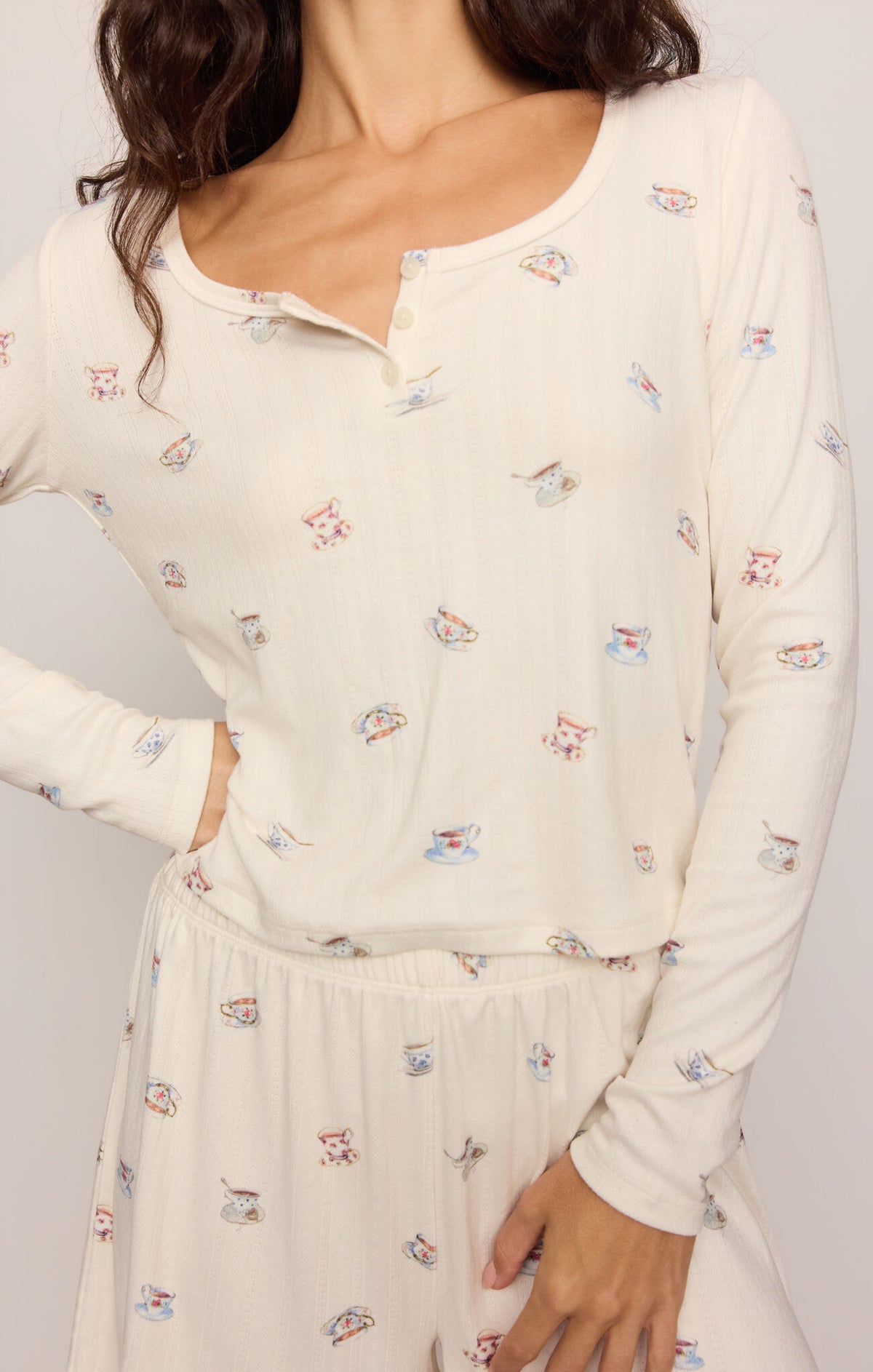 Z Supply Lounge Tea Time Long Sleeve Top in Vanilla Ice-Lounge Wear-Z Supply Lounge-Deja Nu Boutique, Women's Fashion Boutique in Lampasas, Texas