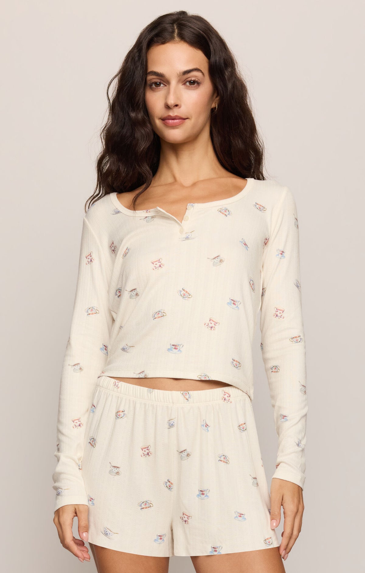 Z Supply Lounge Tea Time Long Sleeve Top in Vanilla Ice-Lounge Wear-Z Supply Lounge-Deja Nu Boutique, Women's Fashion Boutique in Lampasas, Texas