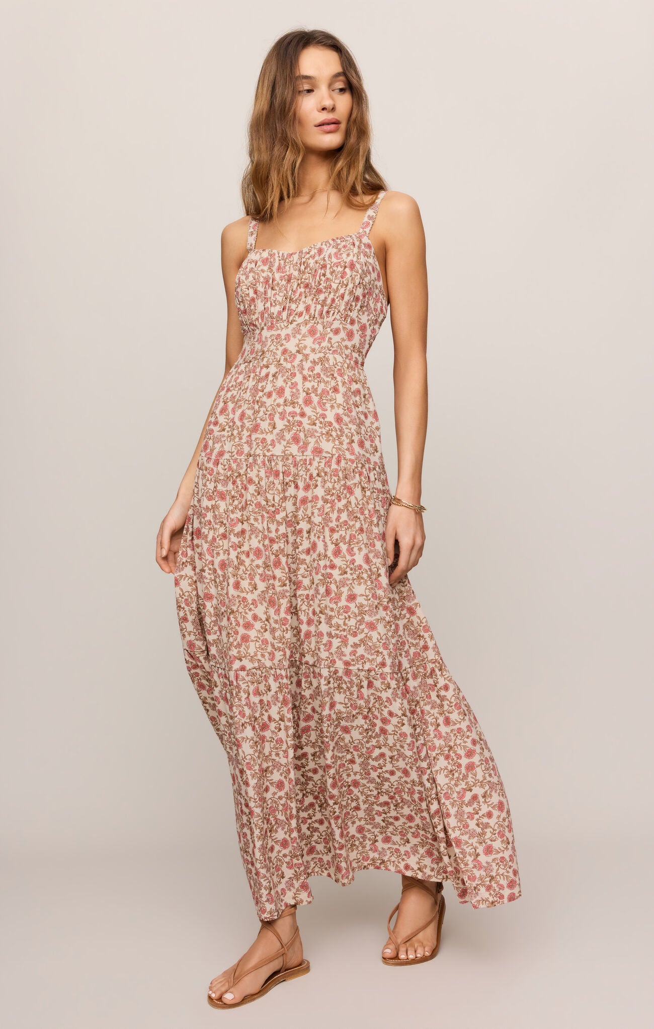 Z Supply Mindy Floral Maxi Dress - Sandshell-Maxi Dresses-Z Supply-Deja Nu Boutique, Women's Fashion Boutique in Lampasas, Texas