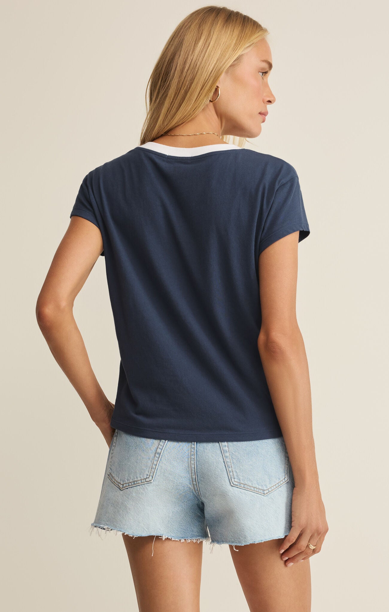 Z Supply Modern Colorblocked V-Neck Tee in Twilight Blue-T-Shirts-Z Supply-Deja Nu Boutique, Women's Fashion Boutique in Lampasas, Texas