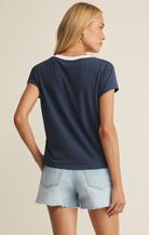 Z Supply Modern Colorblocked V-Neck Tee in Twilight Blue-T-Shirts-Z Supply-Deja Nu Boutique, Women's Fashion Boutique in Lampasas, Texas