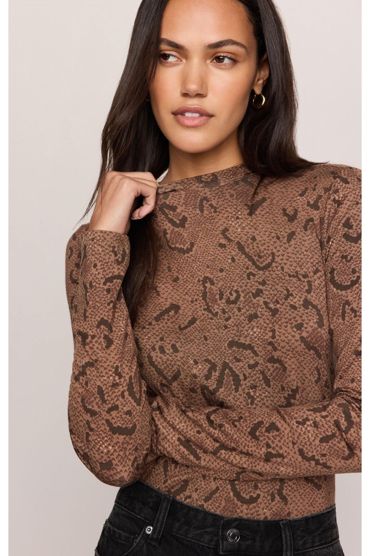 Z Supply Onyx Snake Long Sleeve Top in Cocoa Bean-Tops-Z Supply-Deja Nu Boutique, Women's Fashion Boutique in Lampasas, Texas