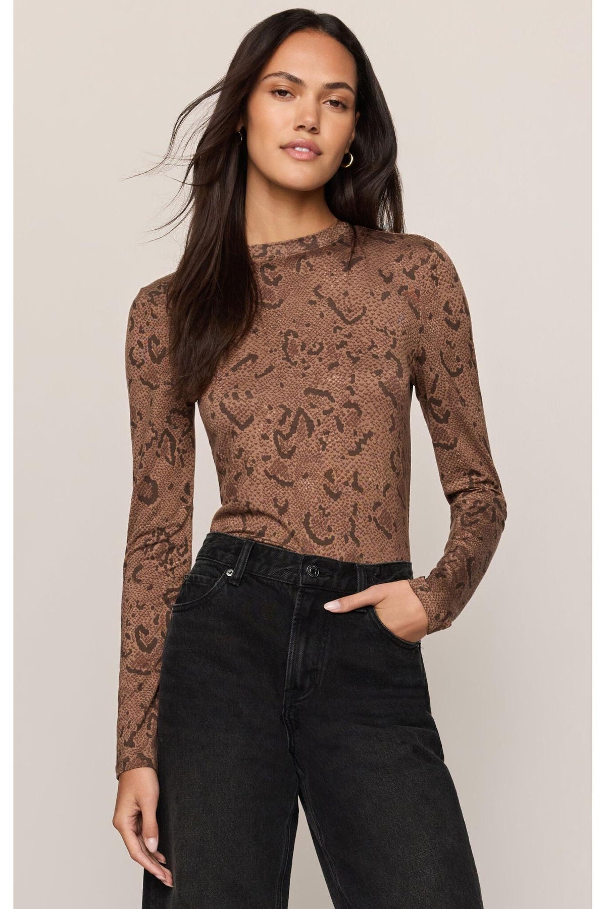 Z Supply Onyx Snake Long Sleeve Top in Cocoa Bean-Tops-Z Supply-Deja Nu Boutique, Women's Fashion Boutique in Lampasas, Texas