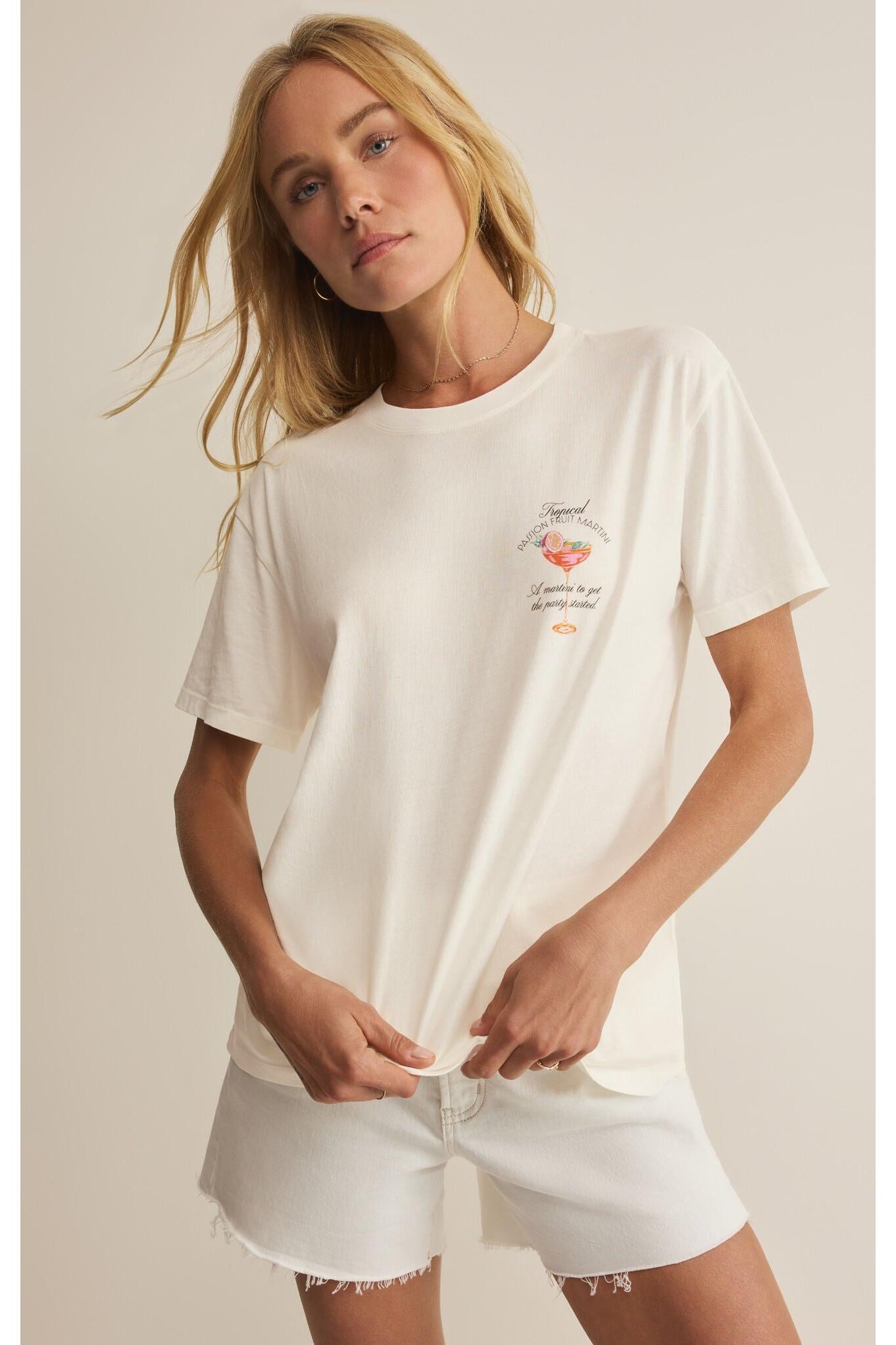 Z Supply Passion Martini Boyfriend Tee in Sea Salt-Graphic Tees-Z Supply-Deja Nu Boutique, Women's Fashion Boutique in Lampasas, Texas