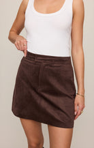 Z Supply Perri Suede Mini Skirt in Dark Chocolate-Skirts-Z Supply-Deja Nu Boutique, Women's Fashion Boutique in Lampasas, Texas