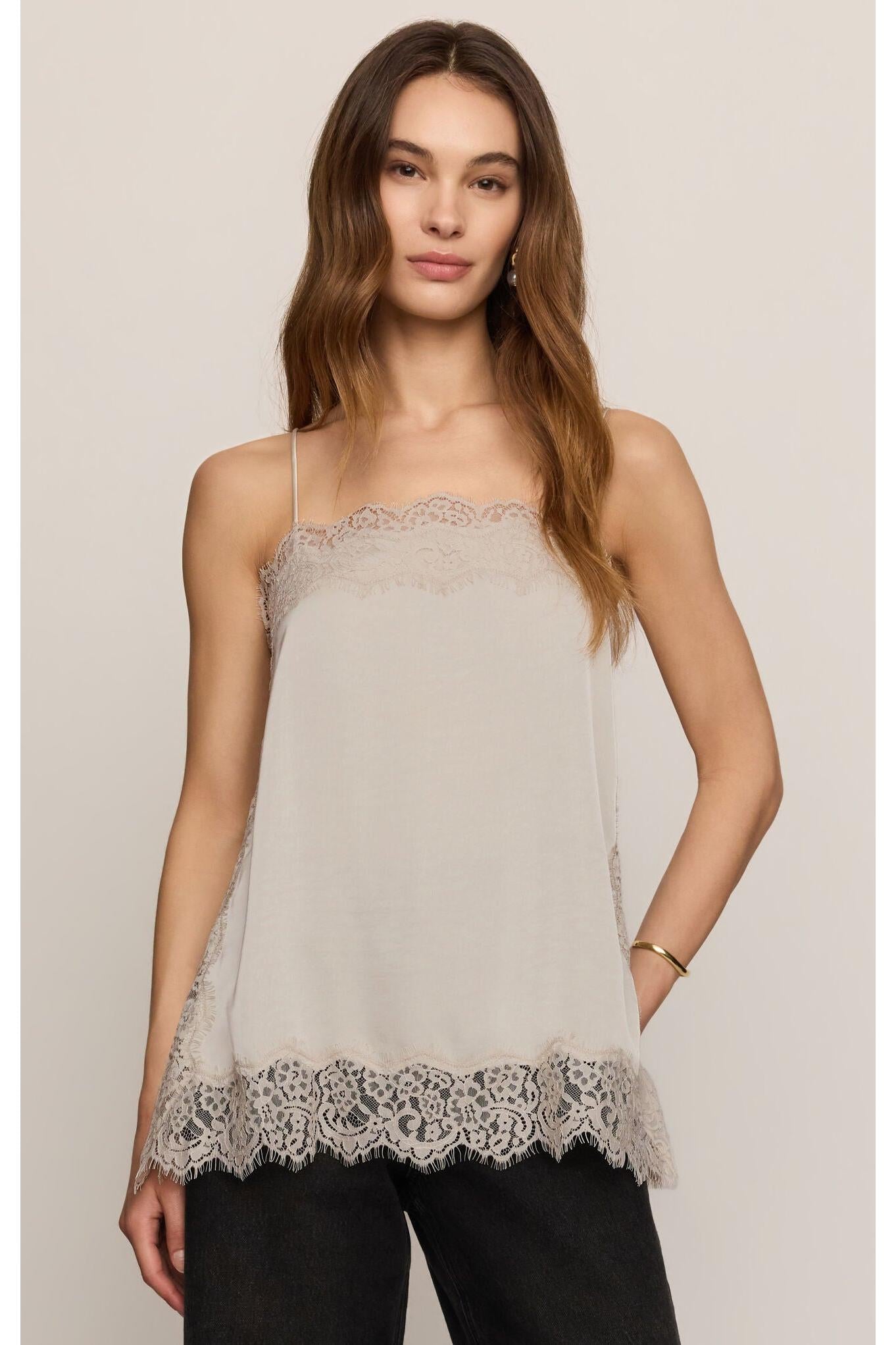 Z Supply Roselle Lace Trim Cami in Frosted Pearl-Camis/Tanks-Z Supply-Deja Nu Boutique, Women's Fashion Boutique in Lampasas, Texas