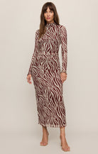 Z Supply Sevilla Zebra Mesh Midi Dress in Velvet Rouge-Midi Dresses-Z Supply-Deja Nu Boutique, Women's Fashion Boutique in Lampasas, Texas