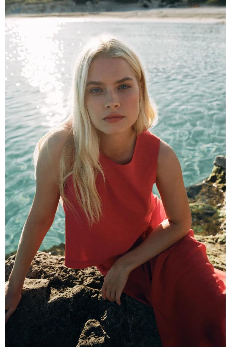 Z Supply Sloane Linen Cropped Tank – Chili Pepper-Camis/Tanks-Z Supply-Deja Nu Boutique, Women's Fashion Boutique in Lampasas, Texas