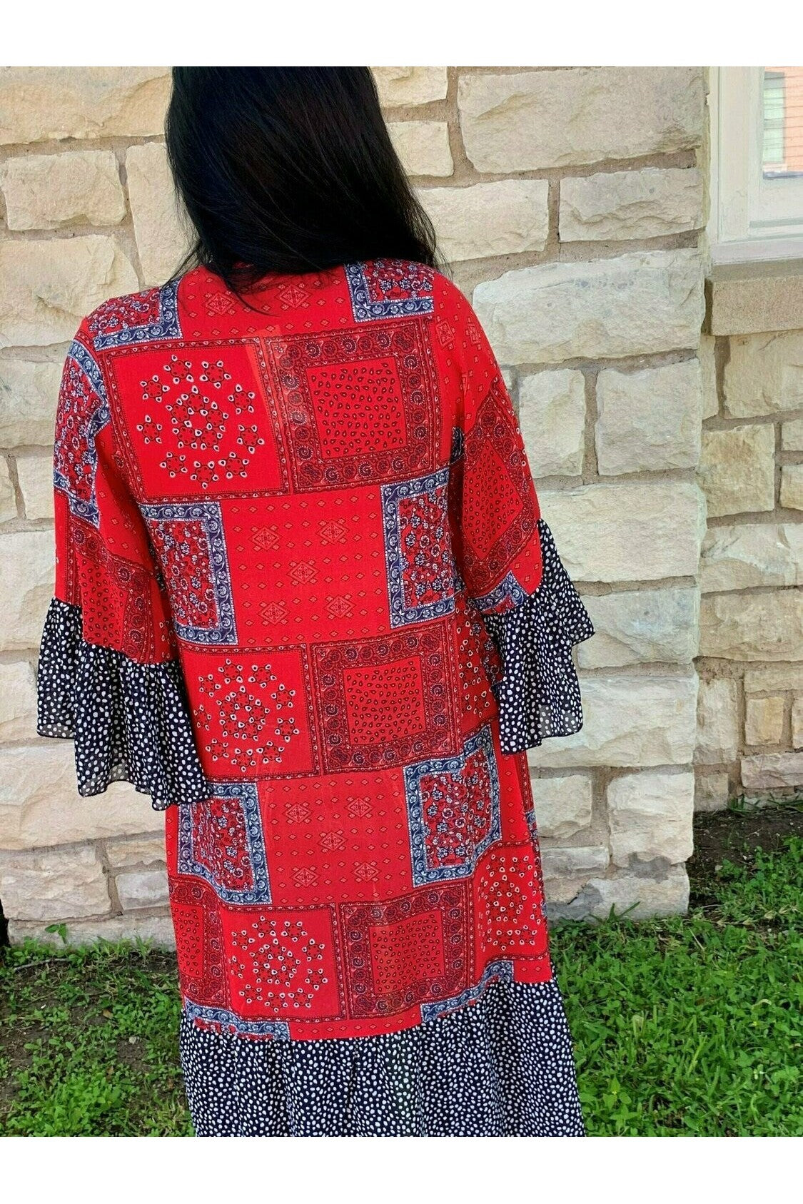 Turquoise Haven Red & Navy Bandana Print Kimono-Cardigans & Kimonos-Turquoise Haven-Deja Nu Boutique, Women's Fashion Boutique in Lampasas, Texas