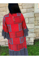 Turquoise Haven Red & Navy Bandana Print Kimono-Cardigans & Kimonos-Turquoise Haven-Deja Nu Boutique, Women's Fashion Boutique in Lampasas, Texas