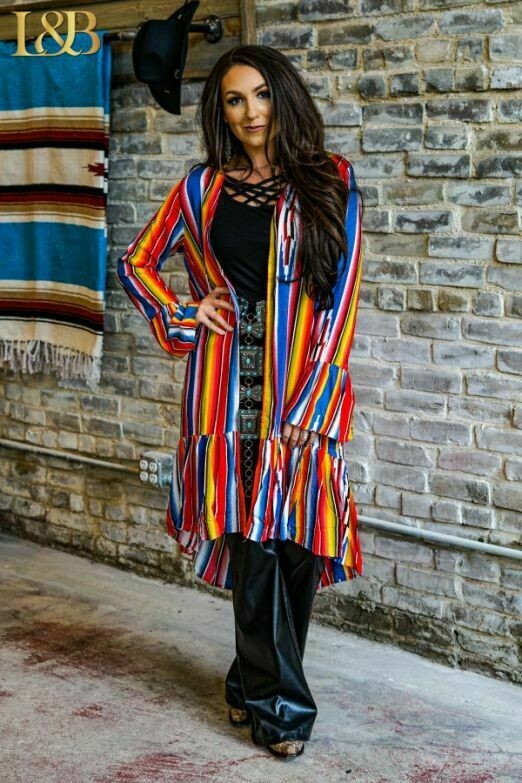 L And B Serape Flounce Duster Kimono-Cardigans & Kimonos-L And B-Deja Nu Boutique, Women's Fashion Boutique in Lampasas, Texas