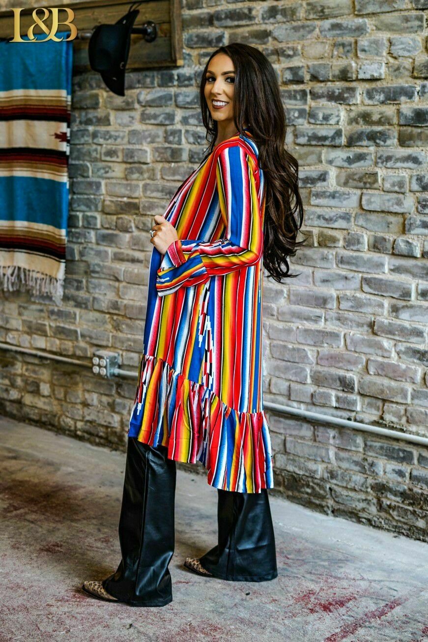 L And B Serape Flounce Duster Kimono-Cardigans & Kimonos-L And B-Deja Nu Boutique, Women's Fashion Boutique in Lampasas, Texas