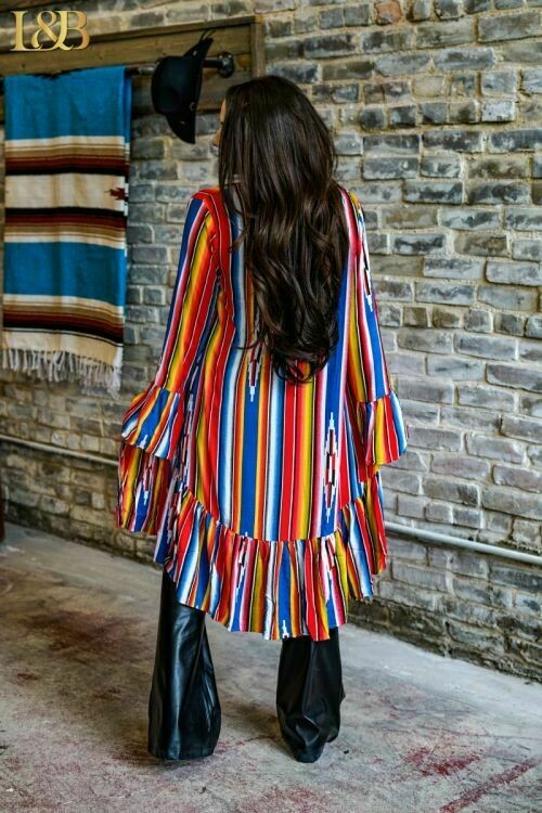 L And B Serape Flounce Duster Kimono-Cardigans & Kimonos-L And B-Deja Nu Boutique, Women's Fashion Boutique in Lampasas, Texas