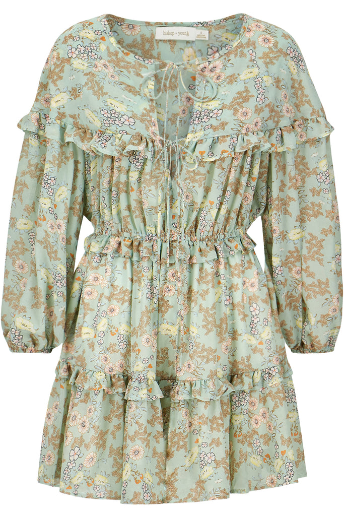 Bishop And Young Mint Floral Print Mini Dress-Dresses-Bishop And Young-Deja Nu Boutique, Women's Fashion Boutique in Lampasas, Texas