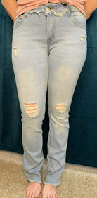 L And B Antique Wash Frayed/Split Hem Jean-Bottoms-L And B-Deja Nu Boutique, Women's Fashion Boutique in Lampasas, Texas