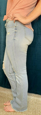 L And B Antique Wash Frayed/Split Hem Jean-Bottoms-L And B-Deja Nu Boutique, Women's Fashion Boutique in Lampasas, Texas