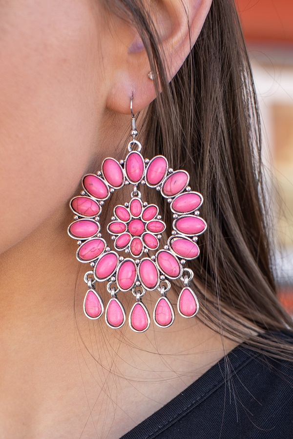 L And B Fuchsia Squash Blossom Earrings-Earrings-L And B-Deja Nu Boutique, Women's Fashion Boutique in Lampasas, Texas
