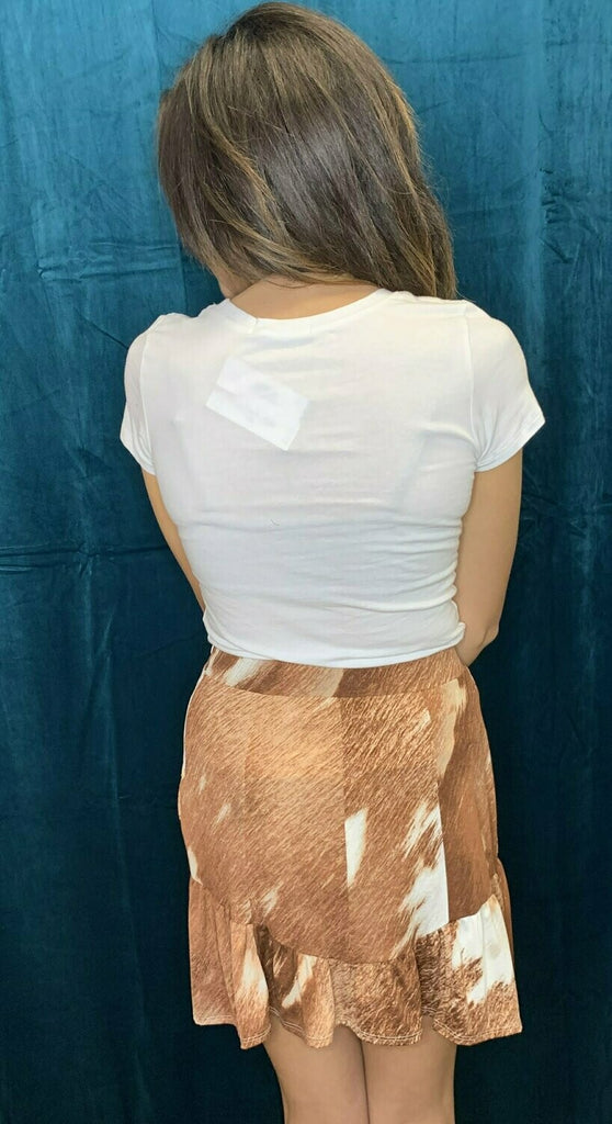 L And B Brown Cowhide Mini Skirt-Skirts-L And B-Deja Nu Boutique, Women's Fashion Boutique in Lampasas, Texas