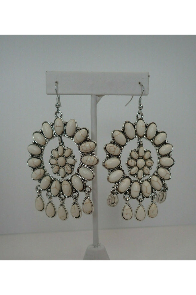 L And B White Concho Stone Dangle Earring-Earrings-L And B-Deja Nu Boutique, Women's Fashion Boutique in Lampasas, Texas