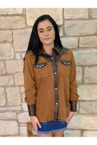 L And B Suede Western Shirt-Tops-L And B-Deja Nu Boutique, Women's Fashion Boutique in Lampasas, Texas