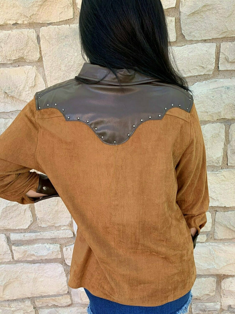 L And B Suede Western Shirt-Tops-L And B-Deja Nu Boutique, Women's Fashion Boutique in Lampasas, Texas