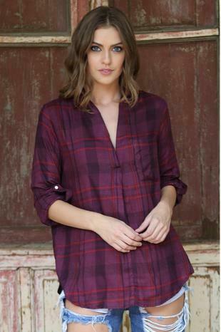 Angie Wine Plaid Criss Cross Back Top-Tops-Angie-Deja Nu Boutique, Women's Fashion Boutique in Lampasas, Texas