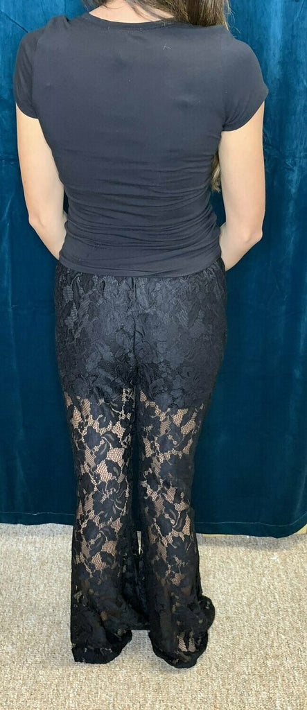 L And B Black Lace Bell Bottom Pants-Bottoms-L And B-Deja Nu Boutique, Women's Fashion Boutique in Lampasas, Texas
